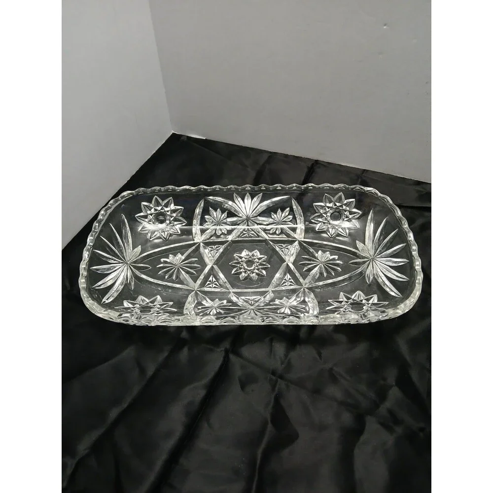 Vintage 60s Anchor Hocking Prescut Star Of David Glass Relish Serving Dish Tray